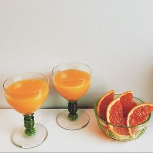 Vintage Glassware Green Bubbly Goblet Glasses